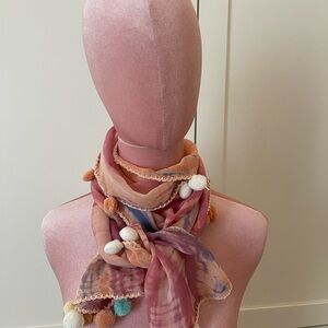 CHAN LUU SILK Multicolor Scarf with Pom-Poms from Henri Bendels NYC